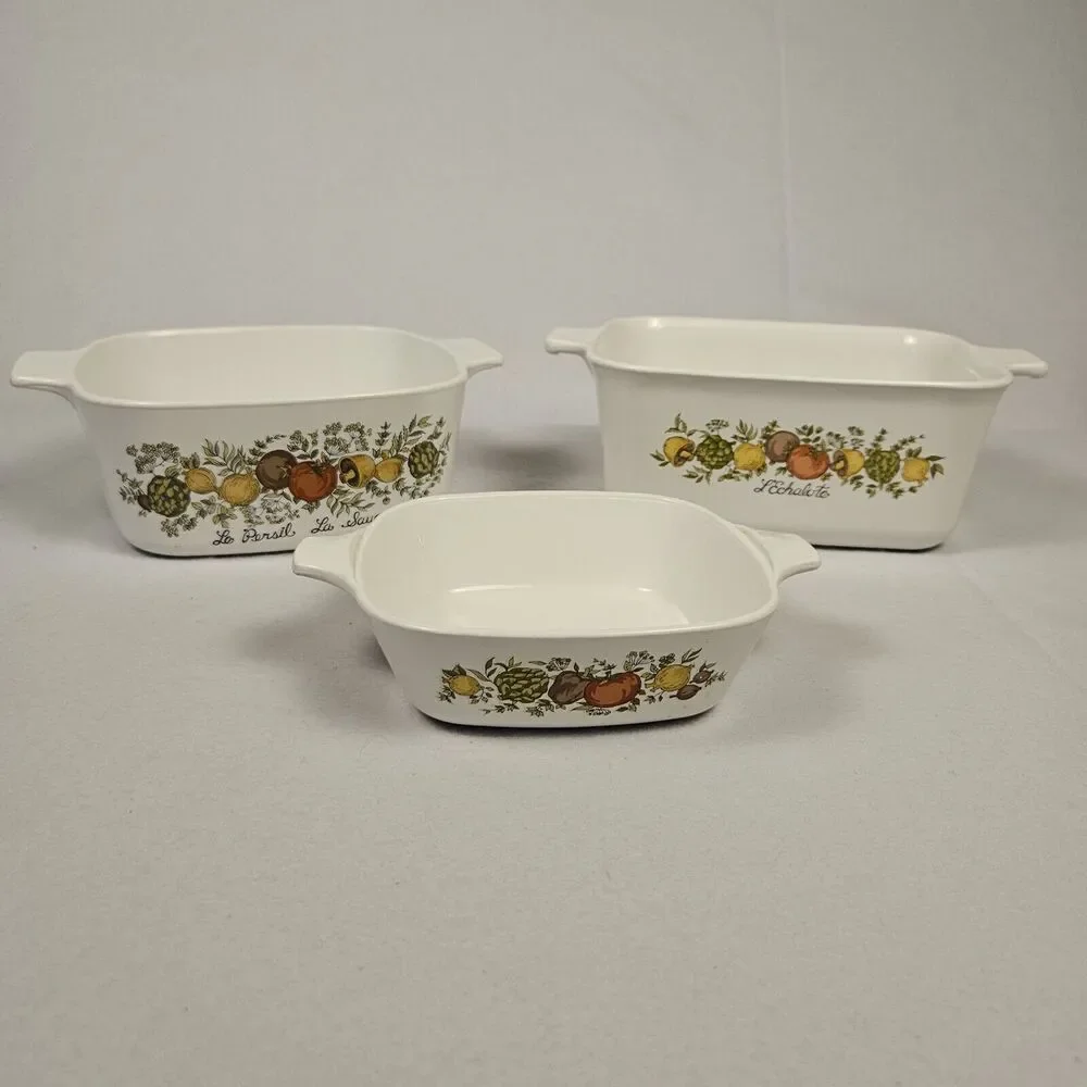 70s Vintage CorningWare Spice Of Life L'echalote Set of 3 Casserole Made in USA